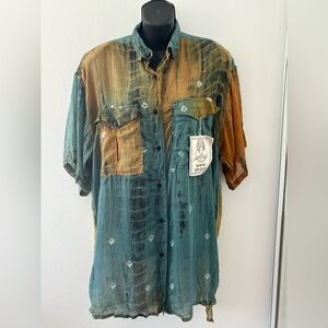 Vintage NOS Hippie Boho Tie Dye 100% Cotton Button Down